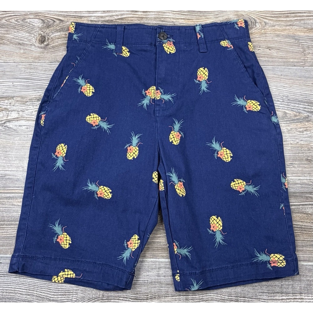 Plugg Shorts Mens 29x9 Blue Pineapple Print Flex Tropical Resortwear Cruisewear